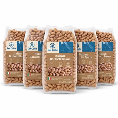 Del Colle Italian Borlotti Beans Dried Cranberry/Roman Beans, Premium Italian Dry Beans for Cooking, Perfect for Soups, Pasta e Fagioli, Salads & Sides, Vegetarian Friendly (Pack of 5)