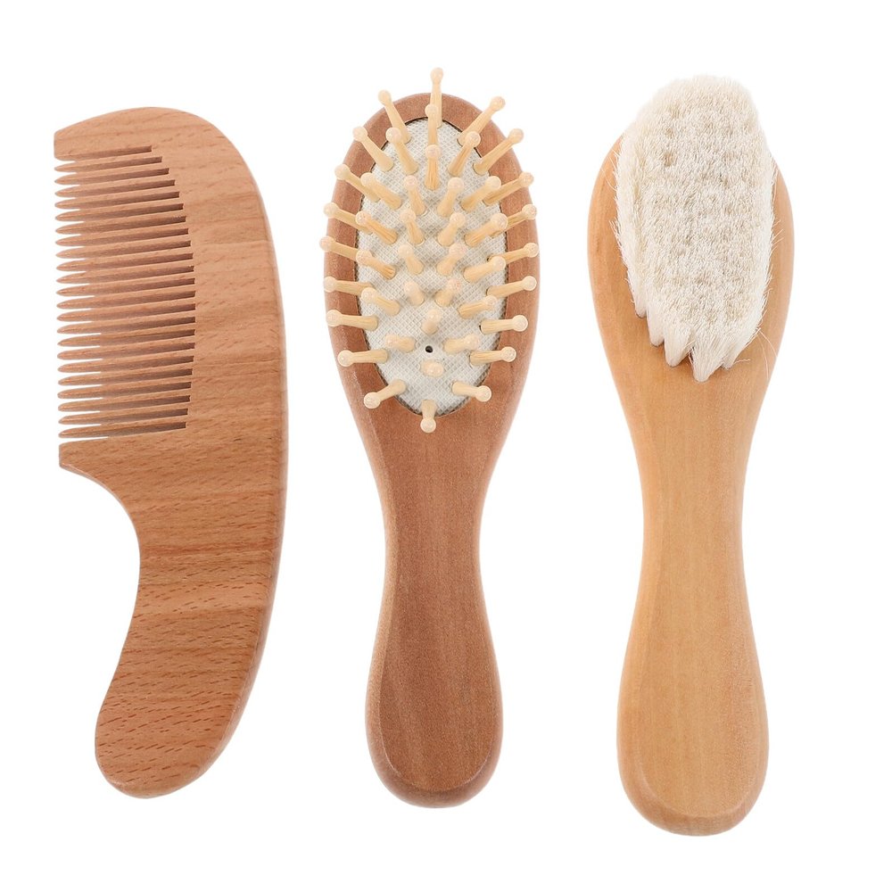 HAKIDZEL Newborn Hair Brush and Comb Set for Babies, Soft Wool Bristles Scalp Care Brush with Beech Wood Comb, Gentle Grooming Kit for Hair and Cradle Cap Treatment