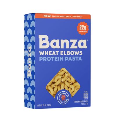 Banza Wheat Protein Elbow Pasta - 12 oz Box - High Protein Pasta with 22g per Serving - No-Compromises Taste & Texture - Powered by Chickpeas