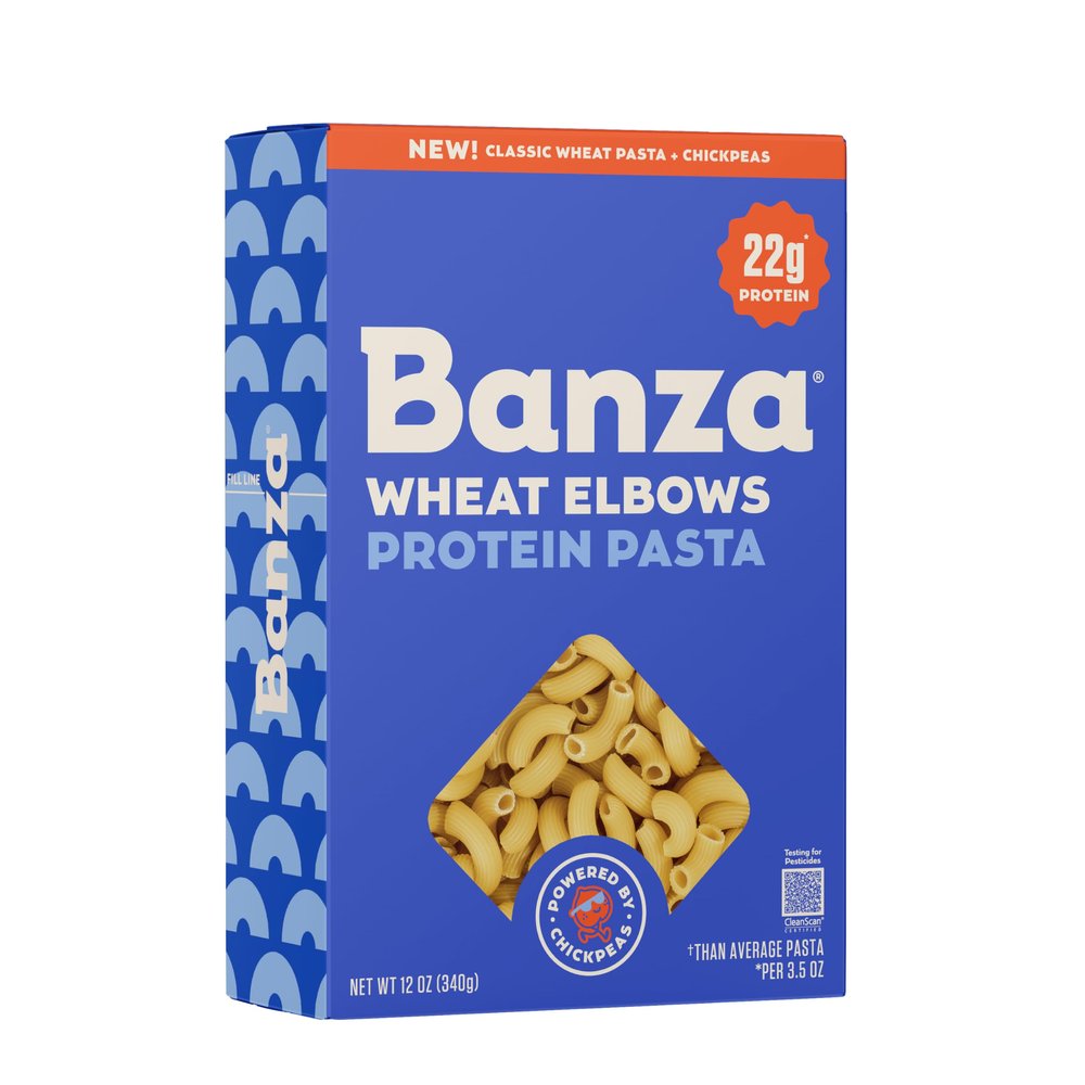 Banza Wheat Protein Elbow Pasta - 12 oz Box - High Protein Pasta with 22g per Serving - No-Compromises Taste & Texture - Powered by Chickpeas