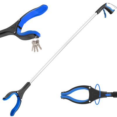 59 INCH Extra Long Grabber Reacher ToolTrash Picker Pick Up Stick with Strong Grip Magnetic360Rotating Anti-Slip Jaw 4" Wide Claw Opening,Hand Grabber (BlueSilver, 59 Inch)