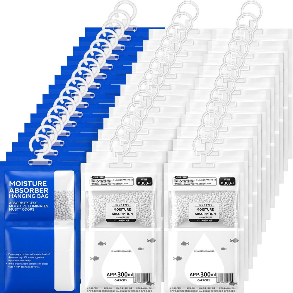 Hoteam 40 Pack Hanging Moisture Absorbers Bags 10 oz & 16.9 oz Capacity