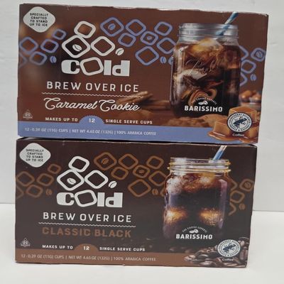 Barissimo The Coffee Experts Cold Brew Over Ice Caramel Cookie & Classic Black 4.65oz 132g (Two Boxes)