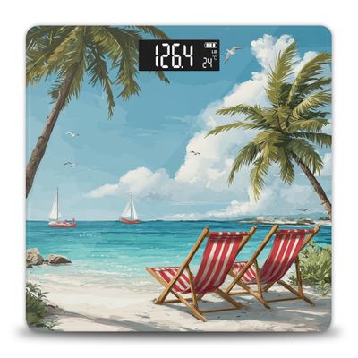Ocean Palm Tree Digital Bathroom Scale for Body Weight - Weight Scale for People with LED Display, 400 lb Capacity, Step-On Technology, Highly Accurate
