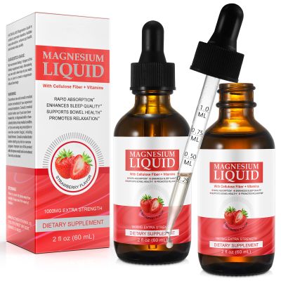 2 Pack Magnesium Glycinate Liquid, High Absorption Magnesium Liquid, Magnesium Complex Drops with Vitamin B C D for Relaxation, Sleep, Heart Health- Strawberry Flavor