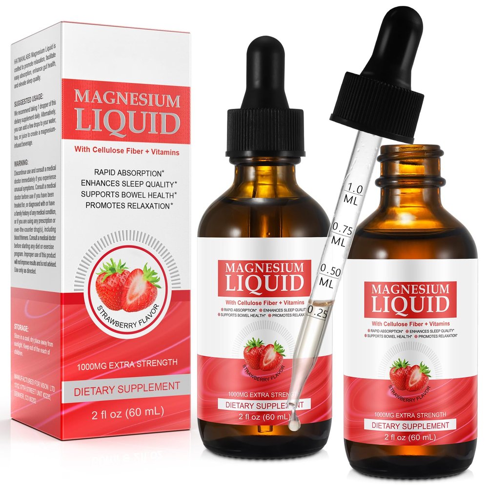 2 Pack Magnesium Glycinate Liquid, High Absorption Magnesium Liquid, Magnesium Complex Drops with Vitamin B C D for Relaxation, Sleep, Heart Health- Strawberry Flavor