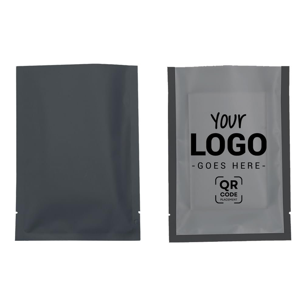 100PCS Customized Vacuum Heat Seal Bag,Open Top Packaging Bag with Clear Front,Single Color Printing for Logo/Text/QR Code (Black, 9 * 13CM/3.5"*5.1"-100PCS-One Color Print)