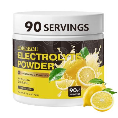 EDBOBOU Sugar-Free Electrolyte Powder, Lemonade 0 Calories, Keto-Friendly Hydration Drink Mix with Potassium, Magnesium, and Sodium Non-GMO, Gluten-Free, Vegan, 90 Servings