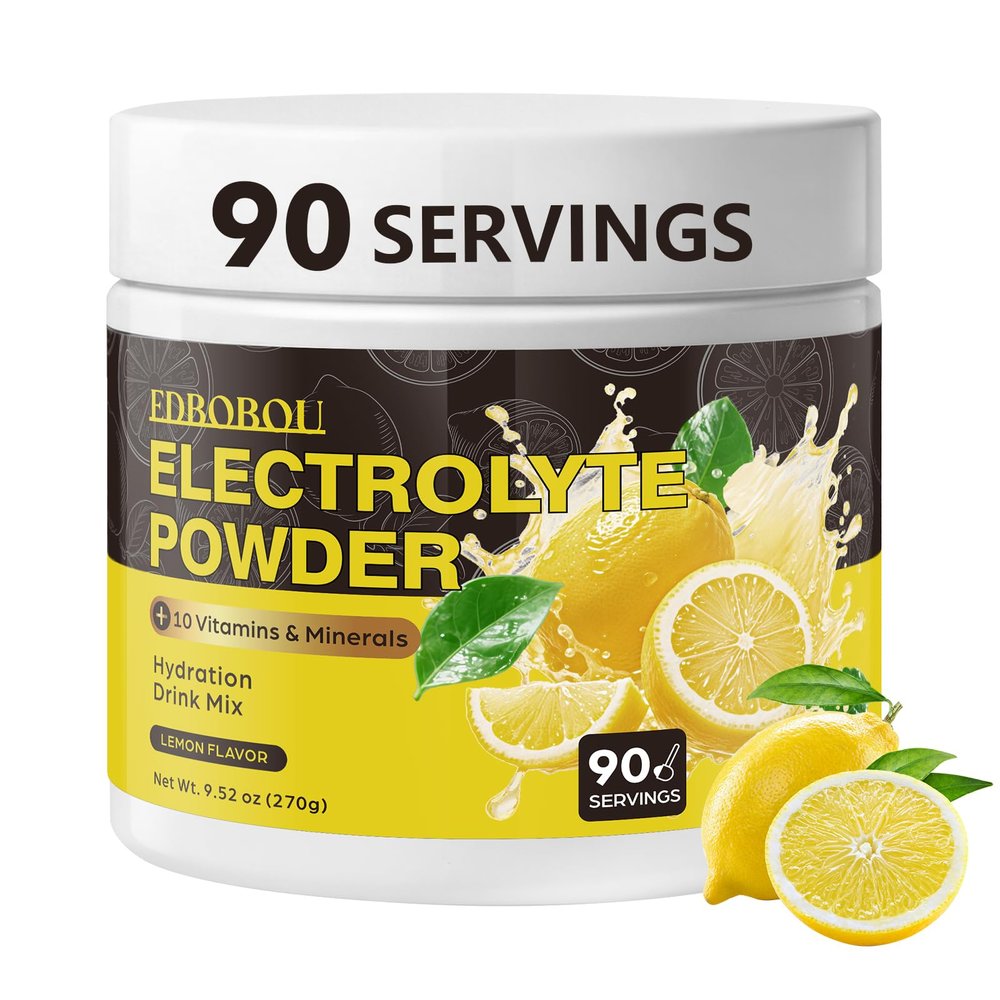 EDBOBOU Sugar-Free Electrolyte Powder, Lemonade 0 Calories, Keto-Friendly Hydration Drink Mix with Potassium, Magnesium, and Sodium Non-GMO, Gluten-Free, Vegan, 90 Servings