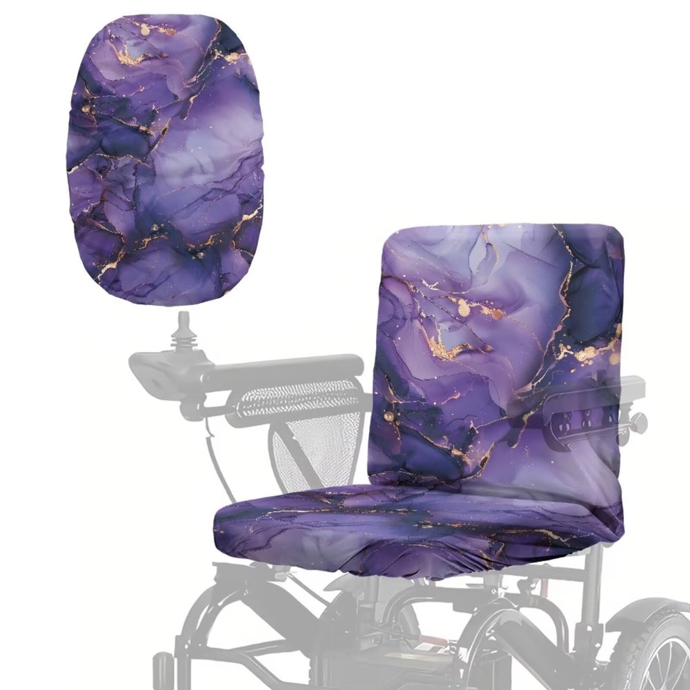 Xorudoydet Purple Marble Print Replacement Seat Cover for Mobility Scooter, 35in x 18in Electric Wheelchair Seat Cover, Adjustable Buckle Strap, No Tools Easy Install