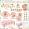 182pcs Pink Capybara Plates Napkins Birthday Party Supplies Disposable Tableware Set Includes Cups Banner Tablecloths Cake Topper Balloons for Girls Capybara Birthday Party Decorations Serve 20 Guests view 2