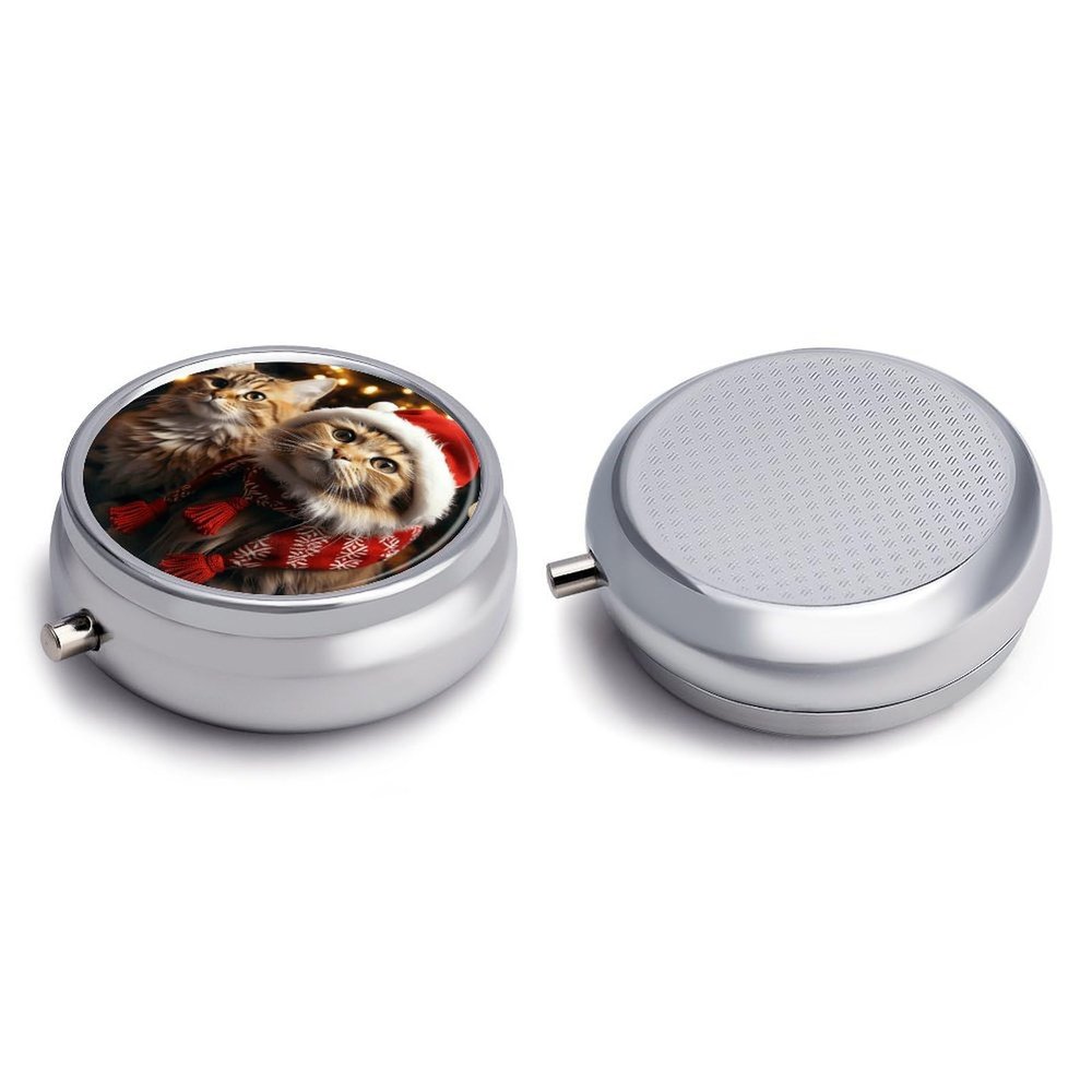 Round Pill Box Pill Box Exquisite Daily Pill Organizer Box with Mirror Portable Compact Medicine Holder for Vitamin, Cod Liver Oil, Supplement