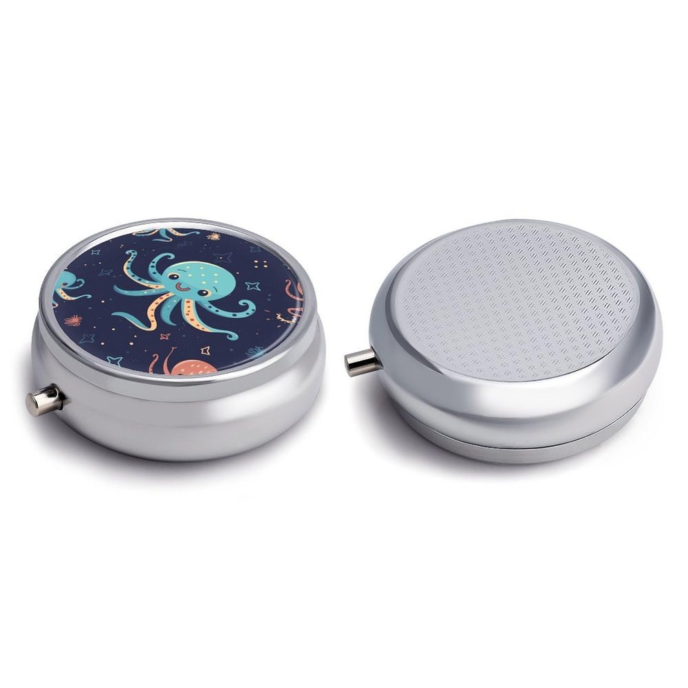 Round Pill Box Pill Box Exquisite Daily Pill Organizer Box with Mirror Portable Compact Medicine Holder for Vitamin, Cod Liver Oil, Supplement