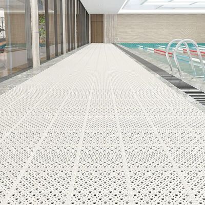 12 Pack Non-Slip Floor Mat TPE Interlocking Shower Mat with Drain Holes and Suction Cups, Easy to Cut for Bathroom, Poolside(White)