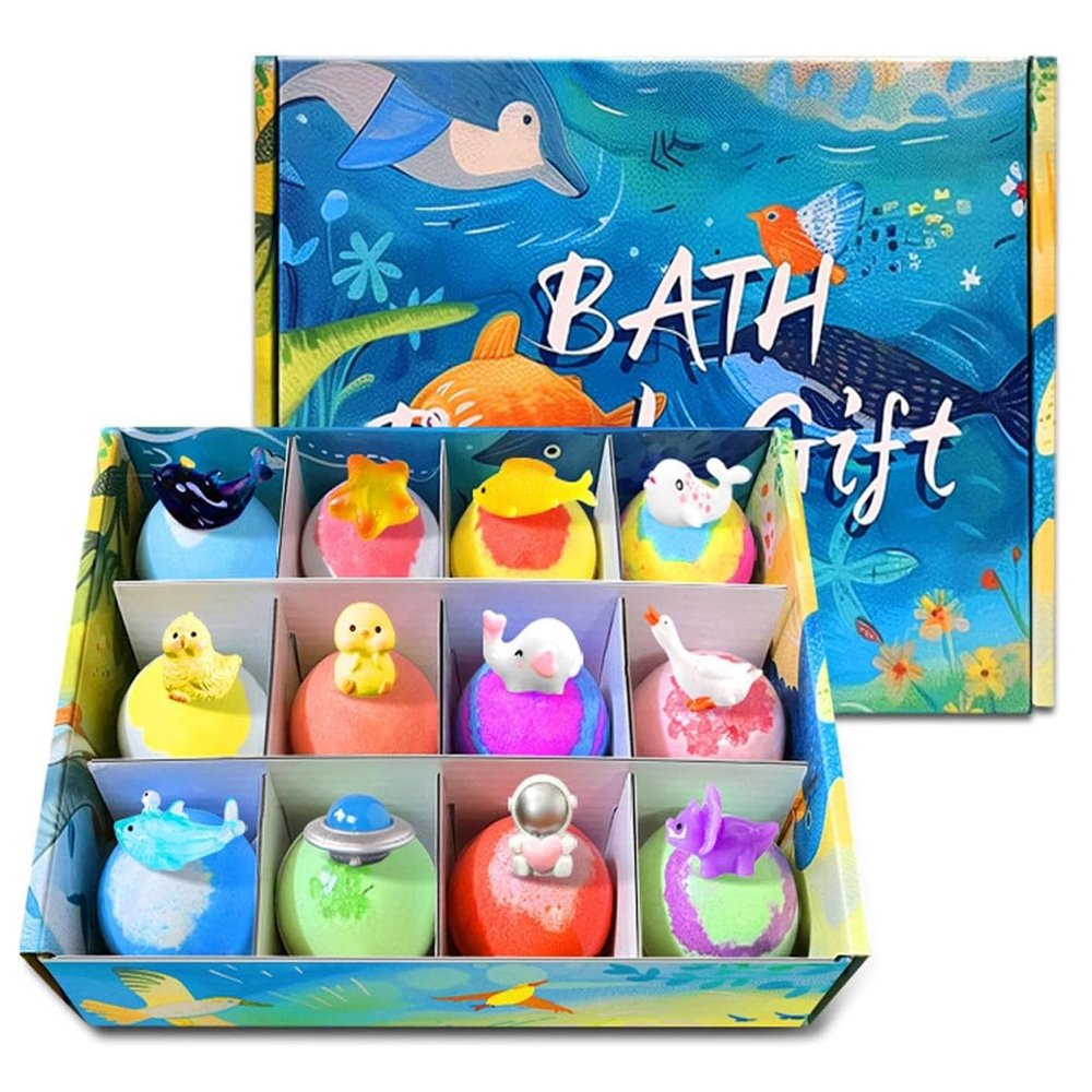 Bath Bombs for Kids with Surprise Inside, Bath Bombs with Toys, 12-Pack Bath Bombs with Animal Toys Inside for Summer Fun & Birthday Gifts (B)