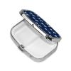 Polka Dots Slim Ribbon Bows On Navy Blue Pill Box Square Metal Pill Case with 2 Compartment Travel Pill Organizer for Vitamins Medication view 2