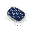 Polka Dots Slim Ribbon Bows On Navy Blue Pill Box Square Metal Pill Case with 2 Compartment Travel Pill Organizer for Vitamins Medication view 3