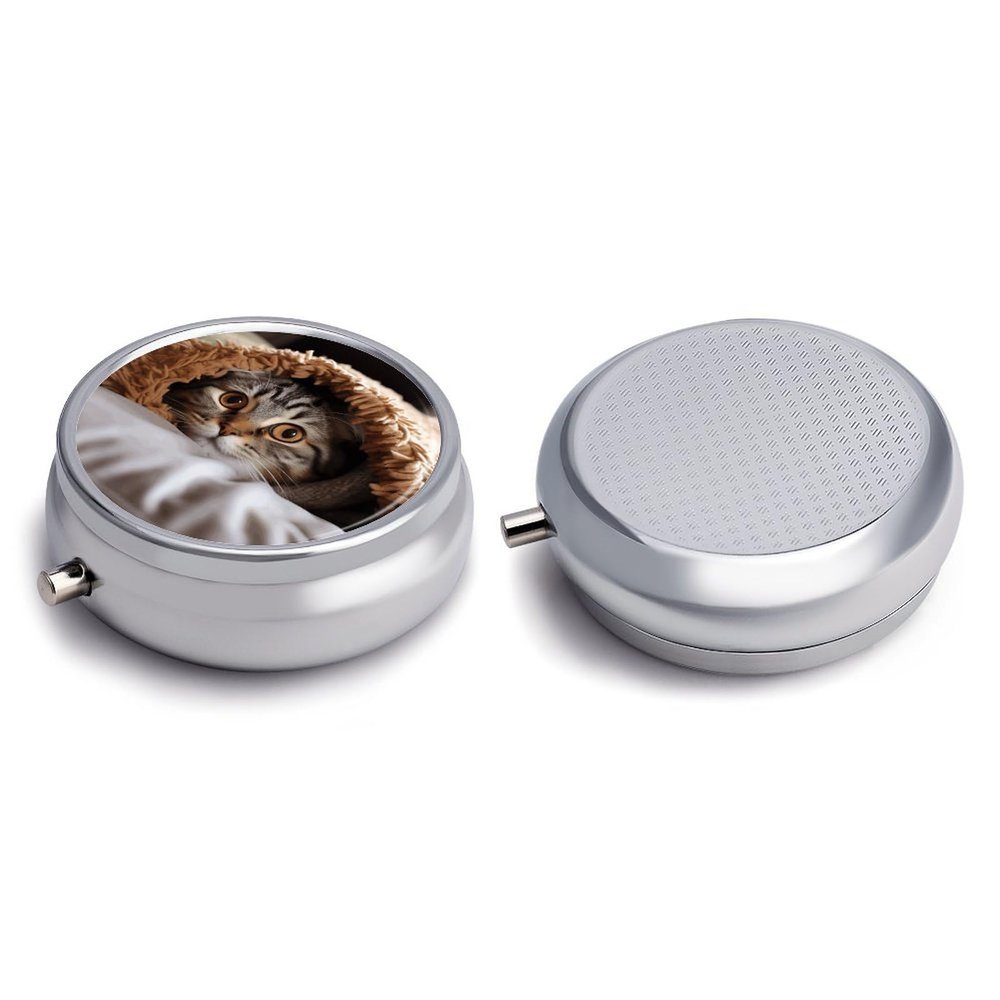 Round Pill Box Pill Box Exquisite Daily Pill Organizer Box with Mirror Portable Compact Medicine Holder for Vitamin, Cod Liver Oil, Supplement