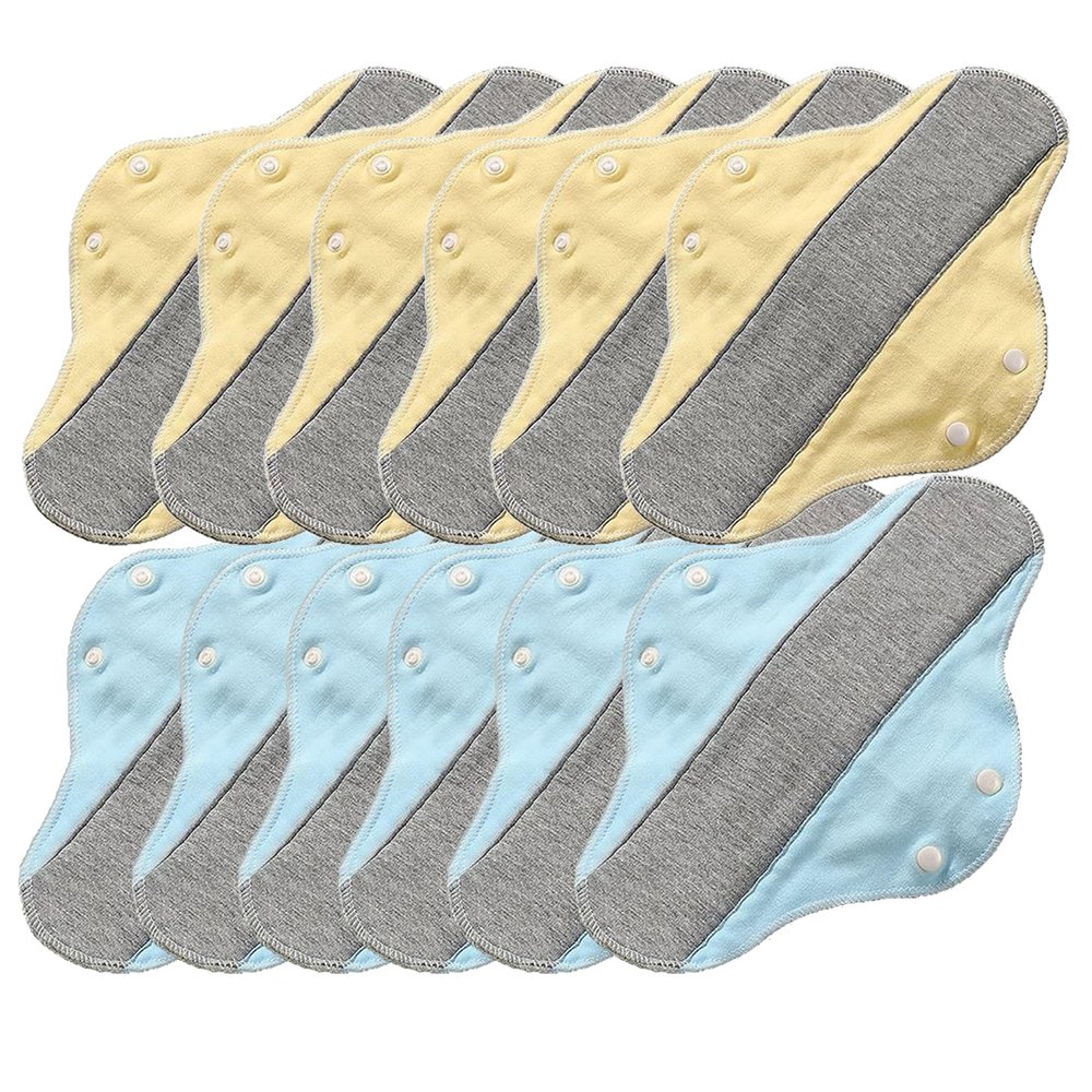 6/12/24 Packs Reusable Incontinence Pads for Women - Reusable Leak-Proof Washable Incontinence Pads ((Yellow+Blue)*6Packs)