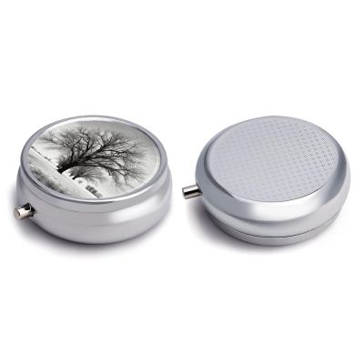 Round Pill Box Pill Box Exquisite Daily Pill Organizer Box with Mirror Portable Compact Medicine Holder for Vitamin, Cod Liver Oil, Supplement