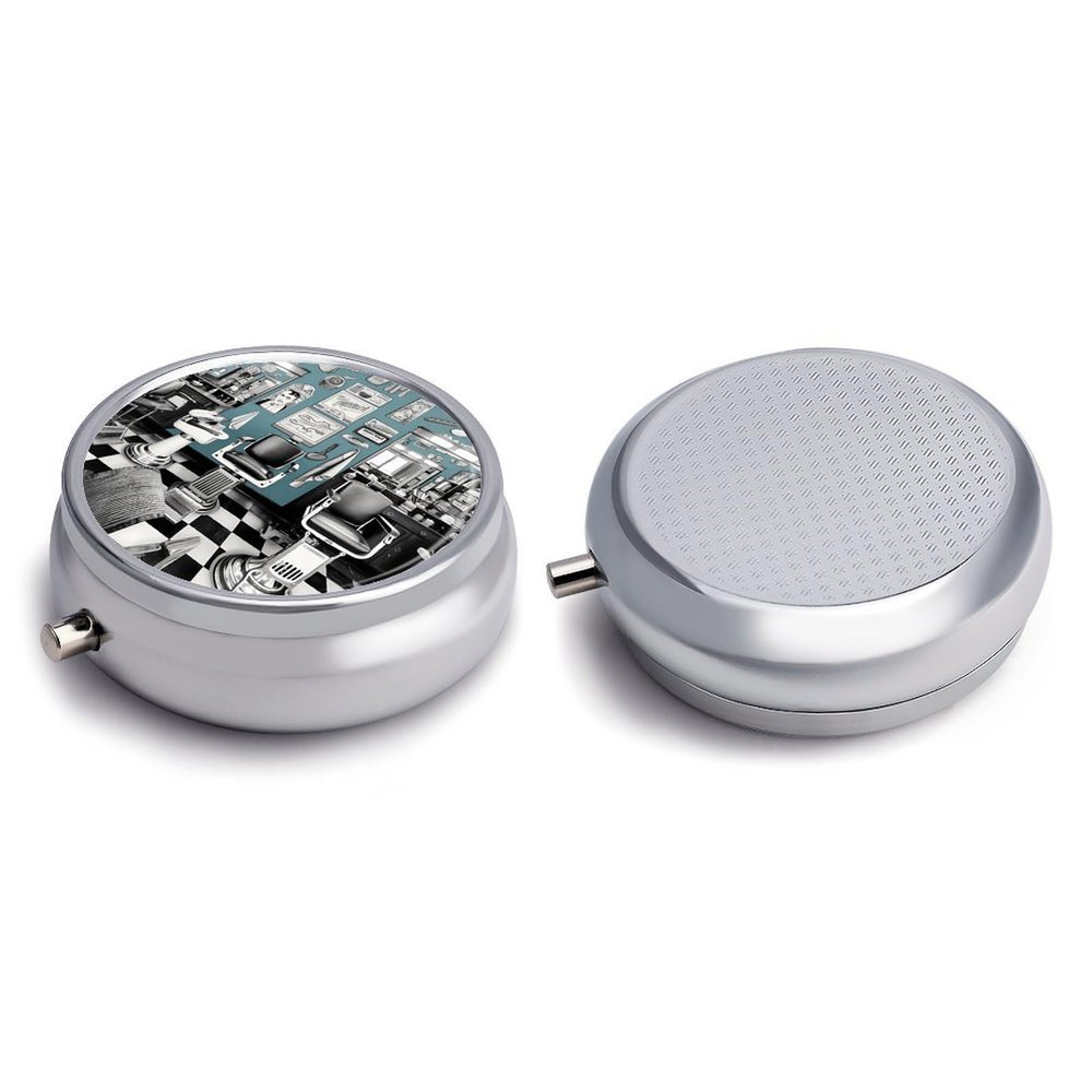 Round Pill Box Pill Box Exquisite Daily Pill Organizer Box with Mirror Portable Compact Medicine Holder for Vitamin, Cod Liver Oil, Supplement