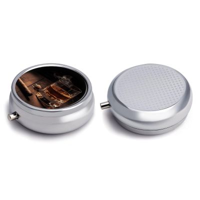 Round Pill Box Pill Box Exquisite Daily Pill Organizer Box with Mirror Portable Compact Medicine Holder for Vitamin, Cod Liver Oil, Supplement