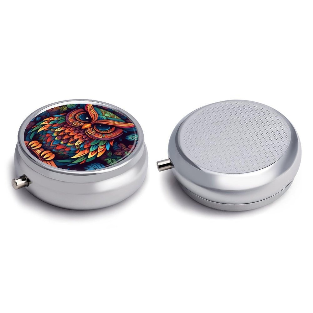 Round Pill Box Pill Box Exquisite Daily Pill Organizer Box with Mirror Portable Compact Medicine Holder for Vitamin, Cod Liver Oil, Supplement
