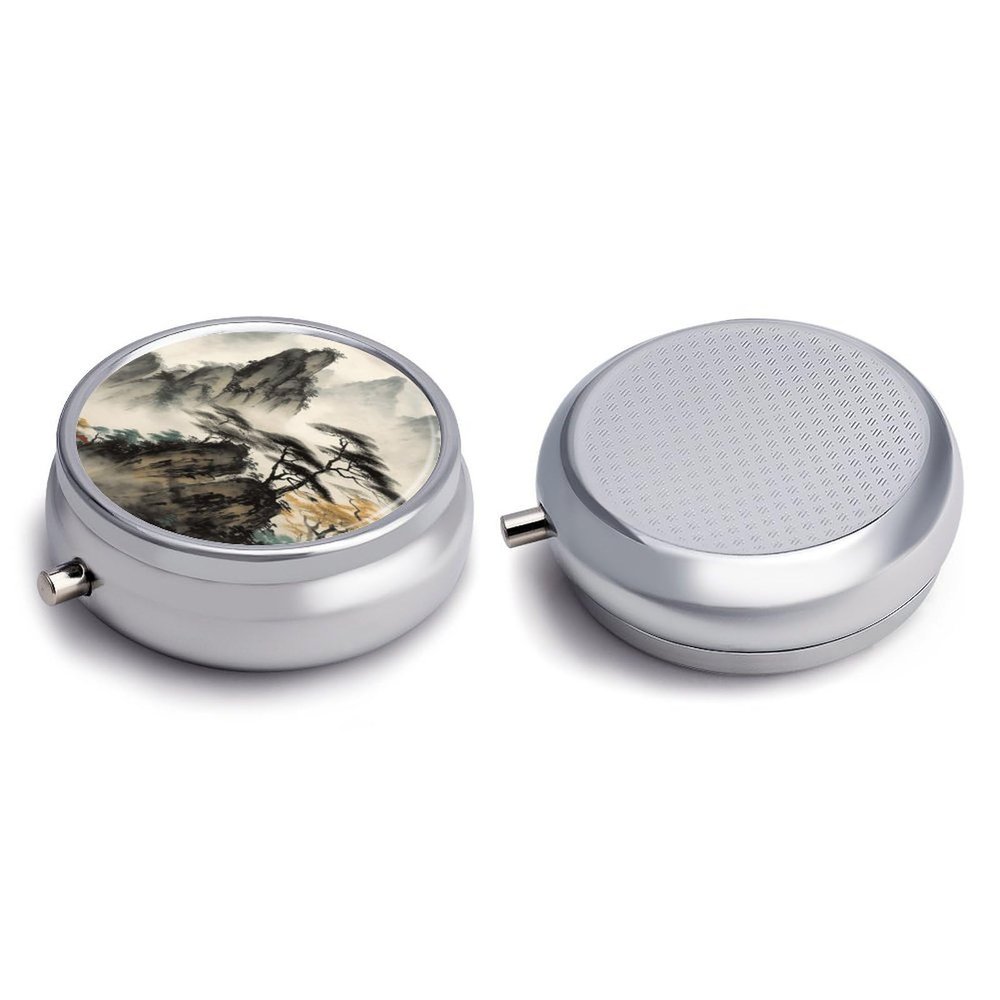 Round Pill Box Pill Box Exquisite Daily Pill Organizer Box with Mirror Portable Compact Medicine Holder for Vitamin, Cod Liver Oil, Supplement