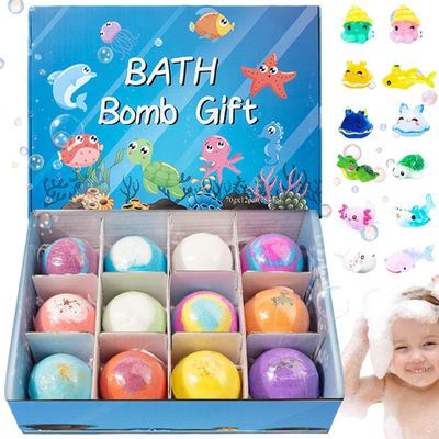Bath Bombs for Kids with Surprise Inside, Bath Bombs with Toys, 12-Pack Bath Bombs with Animal Toys Inside for Summer Fun & Birthday Gifts (A)
