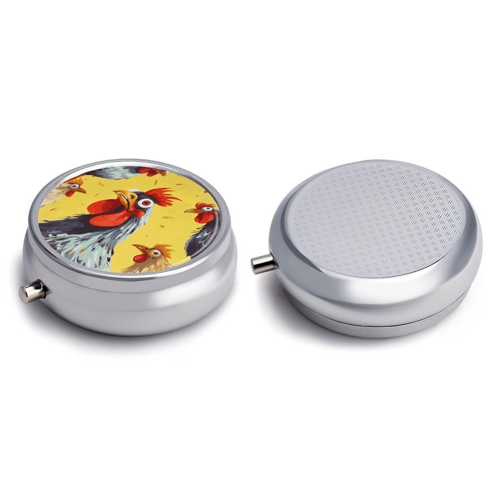 Round Pill Box Pill Box Exquisite Daily Pill Organizer Box with Mirror Portable Compact Medicine Holder for Vitamin, Cod Liver Oil, Supplement