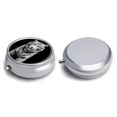 Round Pill Box Pill Box Exquisite Daily Pill Organizer Box with Mirror Portable Compact Medicine Holder for Vitamin, Cod Liver Oil, Supplement