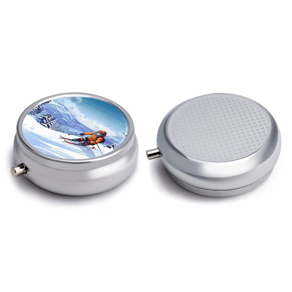 Round Pill Box Pill Box Exquisite Daily Pill Organizer Box with Mirror Portable Compact Medicine Holder for Vitamin, Cod Liver Oil, Supplement