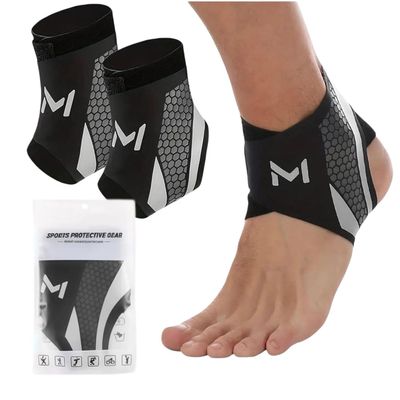 2 Pack Ankle Compression Sleeve with Adjustable Wrap, Lightweight Breathable Ankle Support Brace for Sports Training, Running and Daily Wear (Grey)
