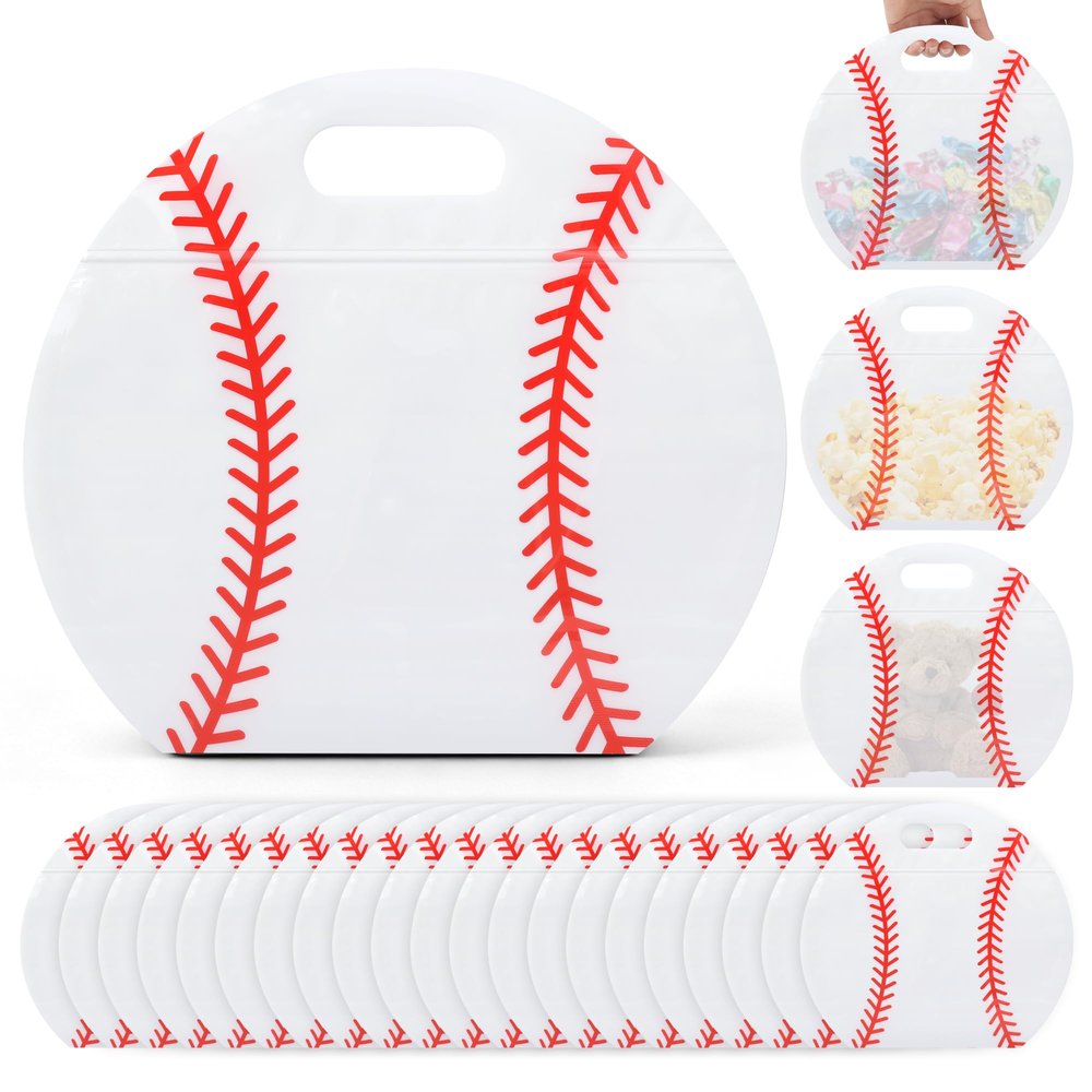 Nuanxinrouju 25pcs Baseball Snack Bags with Handles 3.5 Mil Thickened