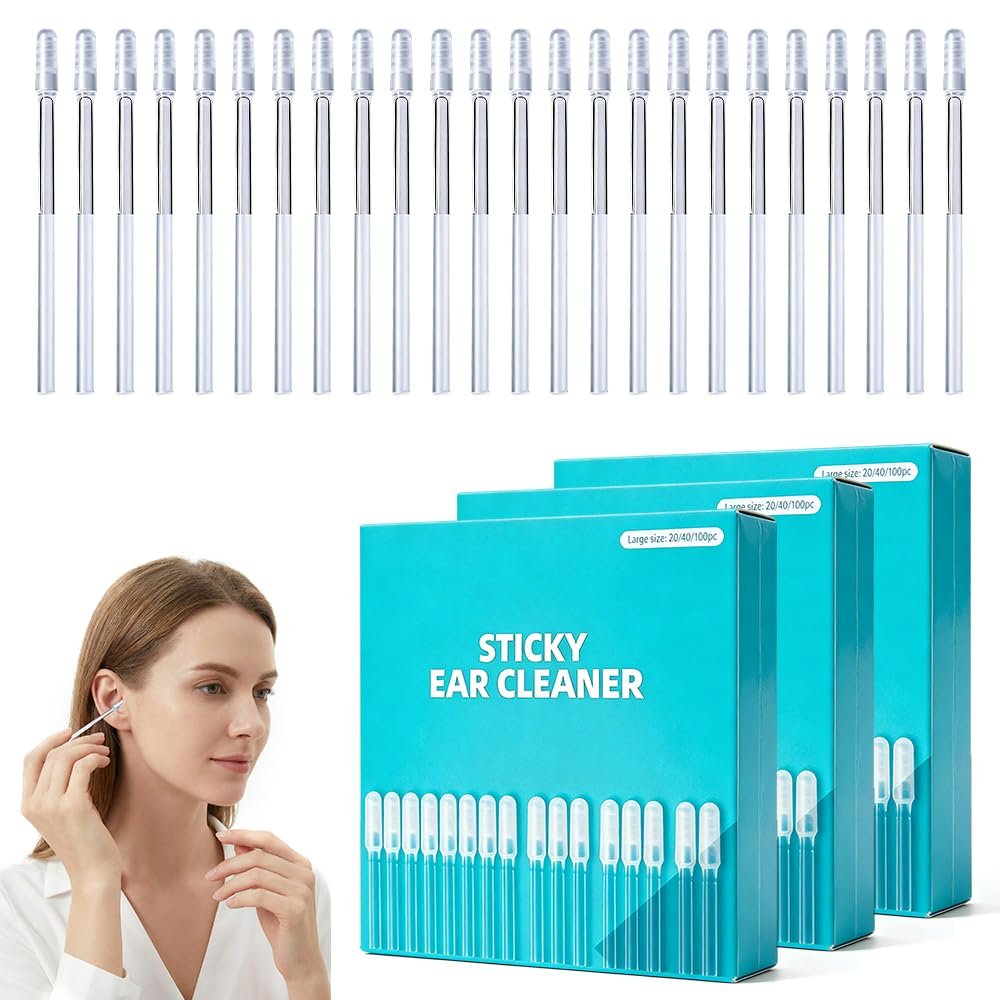 Adhesive Ear Cleaning Swabs, Reusable Sticky Ear Cleaner Sticks with Storage Case, Gentle Ear Care Cleaning Tools for Daily Use (3pcs, Large)