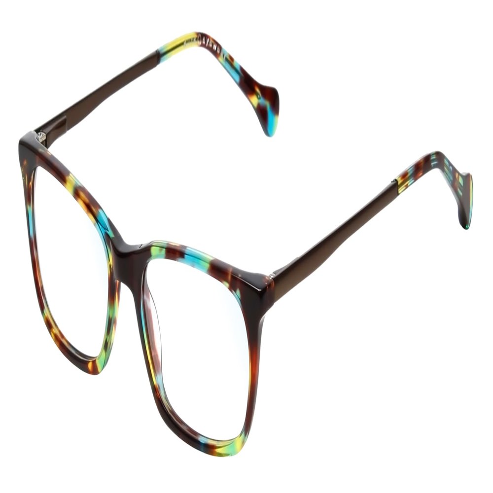 Calabria Avondale Rectangular Eyeglasses | Trendy Designer Acetate Frames for Women | Professional Eyewear with Reading Glasses | Magnification Strength +0.75 | Rainbow Teal Tortoise