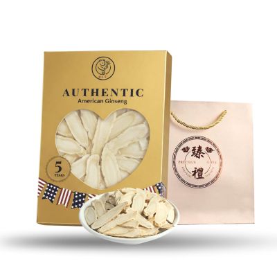 HLX 5 Year American Ginseng Slices with Gift Bag, Hand-Selected Wisconsin Panax Ginseng, Organic American Ginseng Slices for Tea & Soup, Herbal Gift for Men and Women
