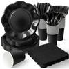Vyntra Black Scalloped Paper Plates Set, 350 Pcs Disposable Party Plates, Elegant Fancy Paper Dinnerware for Weddings, Birthdays, Halloween & Events view 1