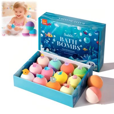 2026 New 12-Pack Ocean Toy Bath Salt Ball Bath Bombs, with Surprise Inside, Color Changing Fizzy Bubble Bath Spa Gift Set, Spring Easter Basket Stuffers & Egg Fillers (Ocean Series, 50g*12)