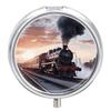 Steam Train Depart Sunset Pill Organizer,3 Compartments Medicine Organizer Small Pill Box Metal Portable Medicine Box Travel Pill Container Holder Medication Holder Round Pill Case view 1
