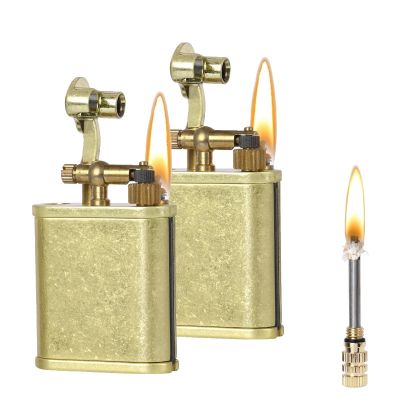 2-in-1 Permanent Match Lighter, Reusable, Retro-Style Lift-arm Kerosene Lighter, Perfect for Camping and Hiking.(2pcs Gold)