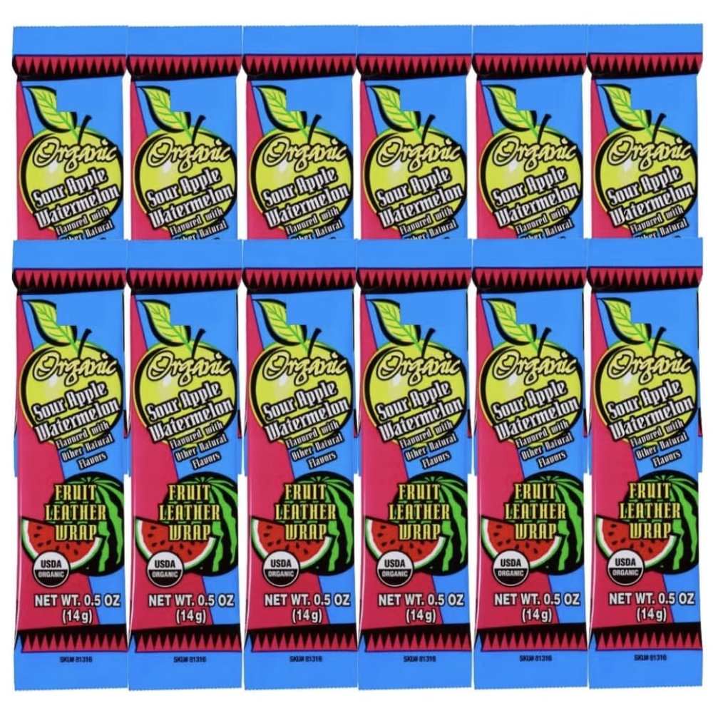 Trader Js Organic Sour Apple Watermelon Fruit Leather Wrap 0.5 oz (14g) - 12 PACK (Sour Apple Watermelon)