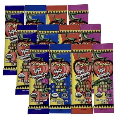 Trader Js Organic Fruit Leather Wrap - Apple Strawberry/Wild Berry/Rasberry/Blueberry 12-0.5 oz (14g) 3 of each flavor - 12 PACK (Variety Berry Flavors)