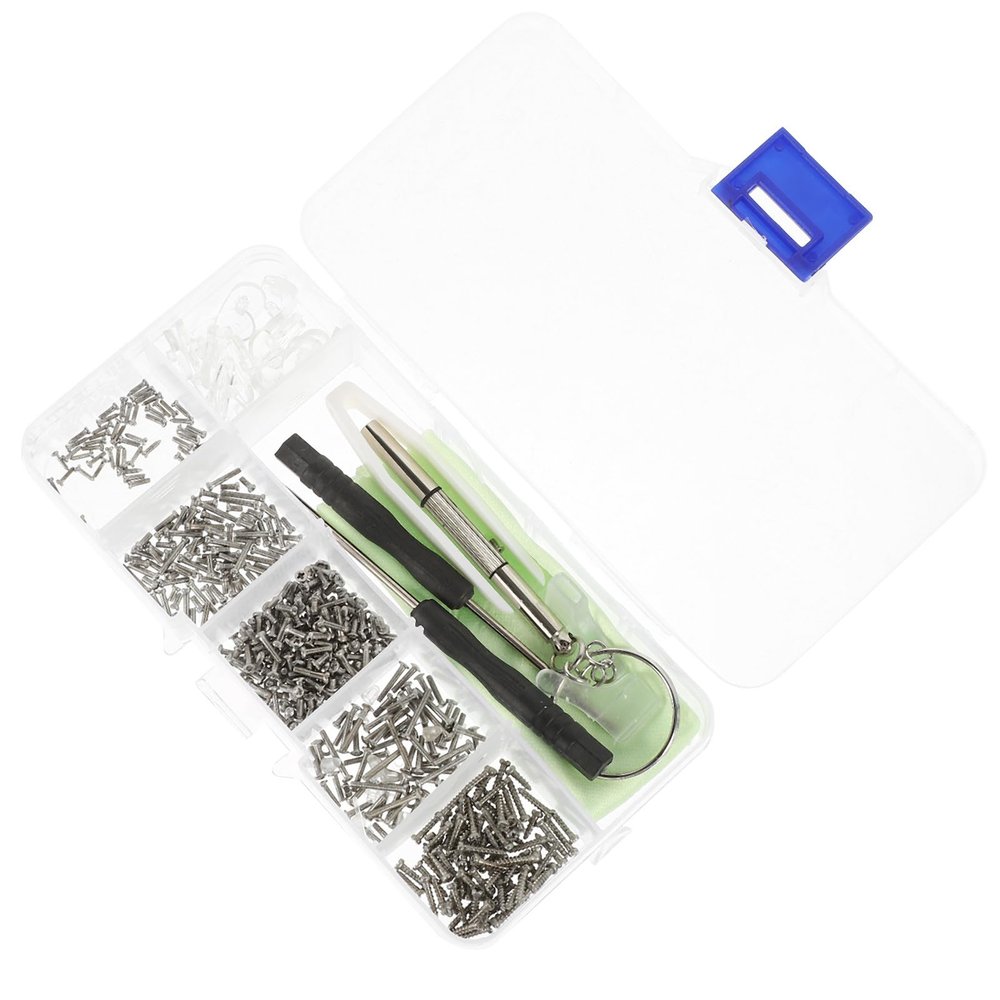 IDEANATEGRATE Glasses Repair Kit 528pcs Eyeglass Screws Nose Pads Set with Anti-Slip Sleeves and Ear Hooks Portable Eyeglass Repair Tool for Sunglasses and Spectacles Maintenance Random Color
