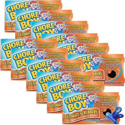 Chore Boy Heavy Duty Copper Scrubber for Pots and Pans 2 pk Dish Scrub Pad & Cast Iron Cleaner Scouring Pads Steel Wool Alternative 12 Pack with Random item 13 items