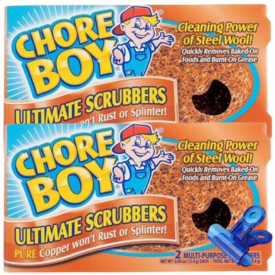Chore Boy Heavy Duty Copper Scrubber for Pots and Pans 2 pk Dish Scrub Pad & Cast Iron Cleaner Steel Wool Alternative Scouring Pads 2 Pack with Random item 3 items