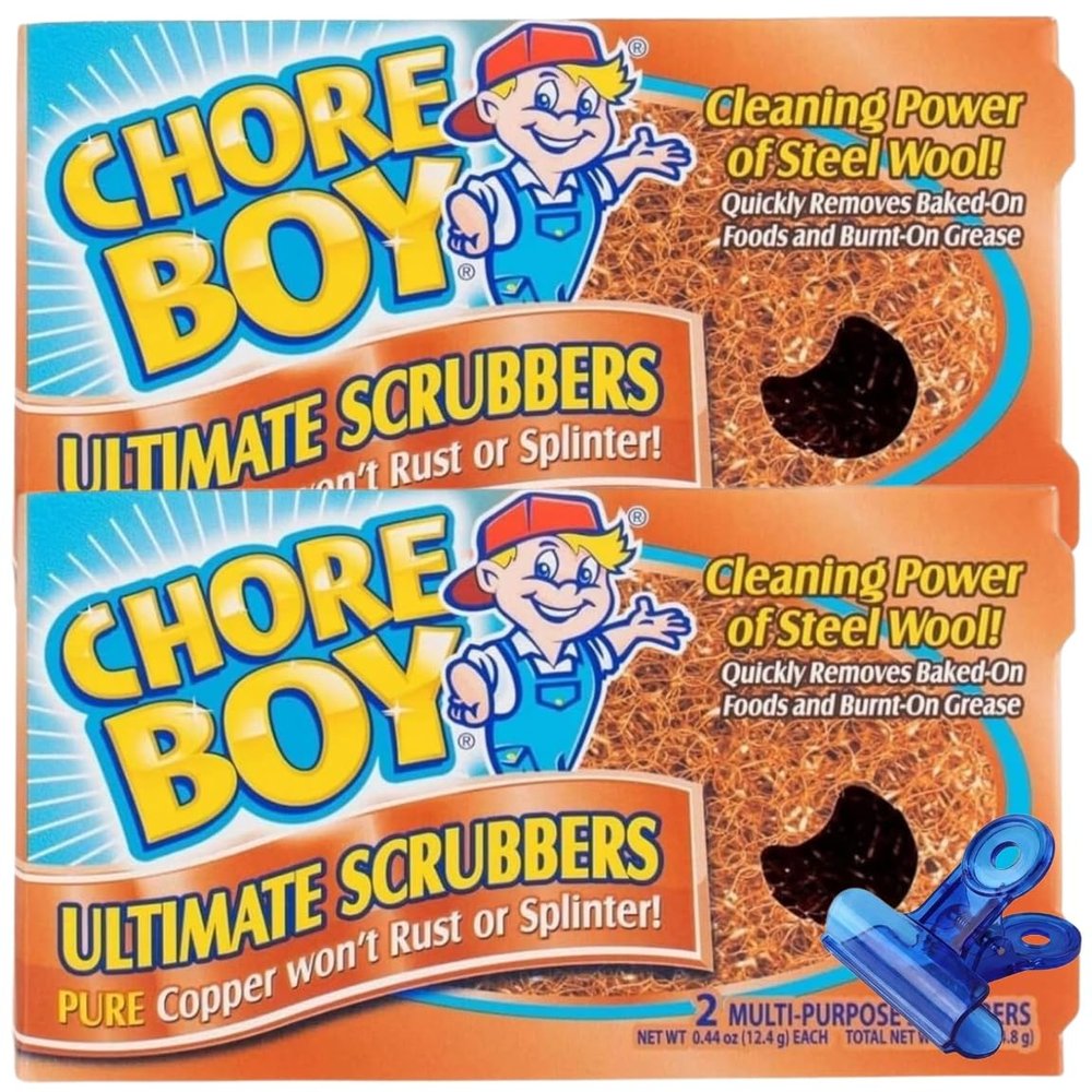 Chore Boy Heavy Duty Copper Scrubber for Pots and Pans 2 pk Dish Scrub Pad & Cast Iron Cleaner Steel Wool Alternative Scouring Pads 2 Pack with Random item 3 items