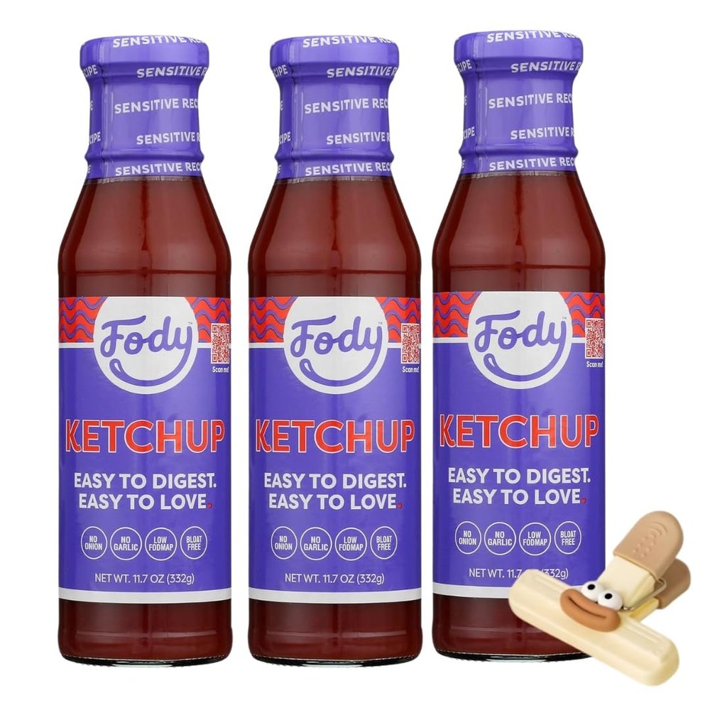 FODY FOOD CO Ketchup 3 Pack Keto Ketchup for Low Fodmap Foods Healthy and Low Sugar Ketchp Low Calorie Ketchp Fody Ktchup with Plastic Bag Clip