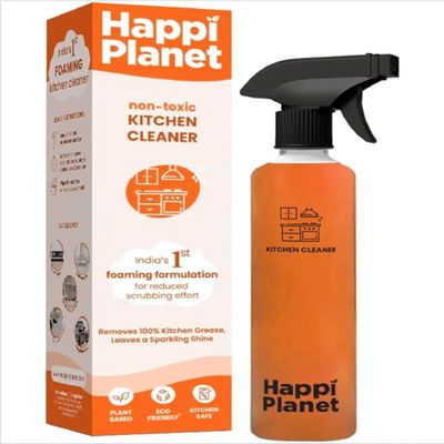 Happi&Planet | Kitchen Cleaner | Indias 1st Foaming Formulation for Less Scrubbing | 500ml | Suitable for Stoves, Chimneys, Counter Tops, Appliances, Walls & Cabinets | Non Toxic & Natural