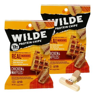 Wilde Protein Chips 2 Pack Wilde Snacks Chips Protein & Waffle Protein Snacks for Adults Healthy Chips and Keto Chips Protein Snack Alternative to Popcorners, Masa Chips, Kale Chips with Plastic Bag Clip
